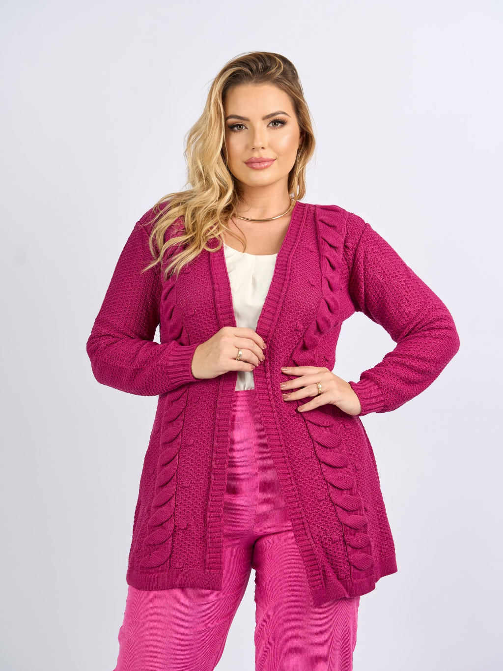 Casaco feminino cardigan trico kimono trança roupa de frio tricot