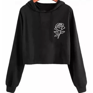 Blusa de Moletom Cropped Feminino Com Capuz Curta Manga Longa