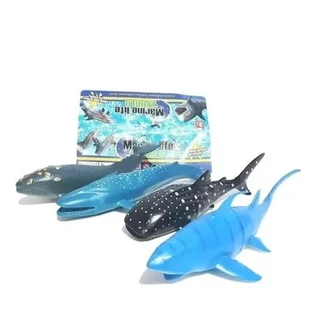 Kit Animais De Borracha Fundo Do Mar Peixes Baleia Tubarão Praia
