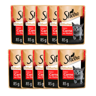 Kit com 10 Ração Úmida Sheba Sachê Para Gatos Filhotes Sabor Carne 85g em Oferta na Shopee