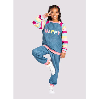 Conjunto Blusão Raglan E Calça Em Moletom Happy