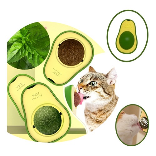 Abacate de Brinquedo para Gatos Com Catnip- Erva do Gato (100% Natural)- Com Bolinha Removível que gira 360°- Saúde e Diversão pro seu gato