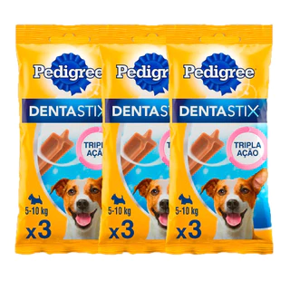 Kit com 3 Petisco Pedigree Dentastix Cuidado Oral Cães Adultos Raças Pequenas 3 unidades 45g