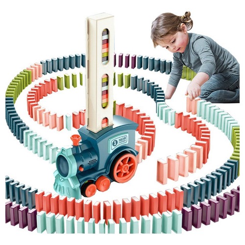 Trem de brinquedo empilha dominó com luz e som promoção