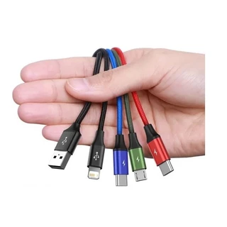 Cabo 4 Em 1 Baseus Com 2 Tipo C + 1 Ip + 1 Microusb 120cm