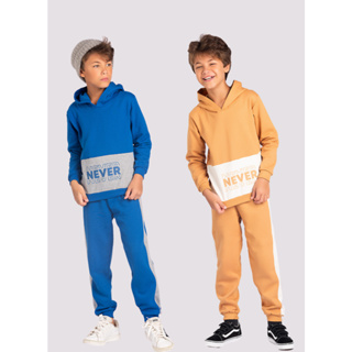 Conjunto Blusão Menino Com Capuz E Calça Em Moletom Never
