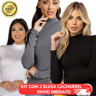 kit 3 blusa cacharrel feminina manga longa segunda pele
