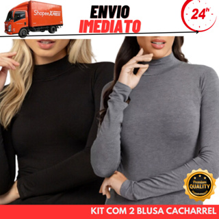 kit 2 Blusa Feminina Cacharrel Gola Alta Manga Longa