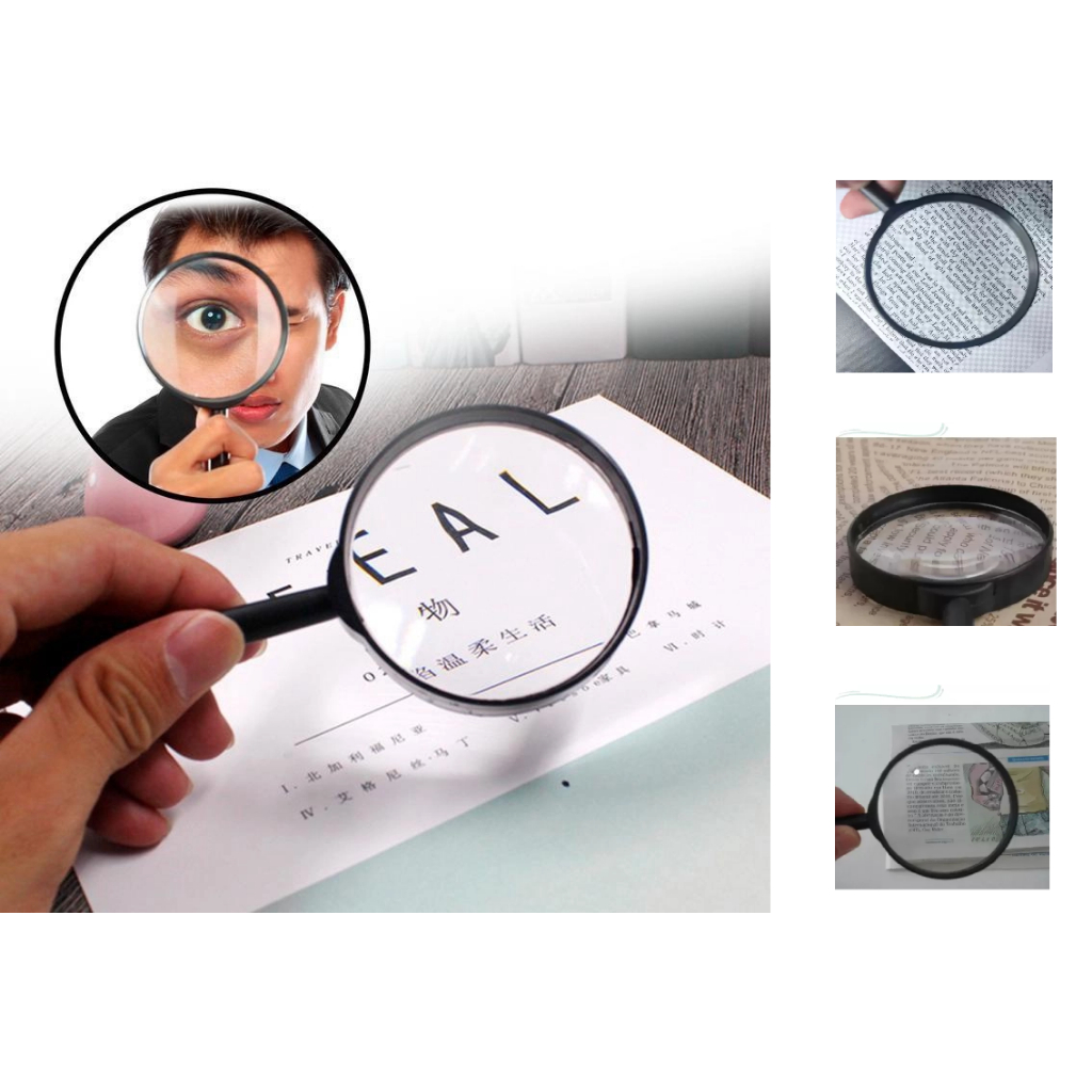 Lupa Glass Cabo Plástico Lente Aumento Zoom Escritório Leitura Visão Letras Pequenas