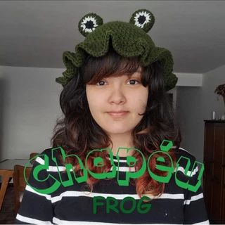 Chapéu Sapo Croche Bucket Hat Aesthetic Sapinho Fofo Kawaii Acessorio de Anime Japones Feito a Mão