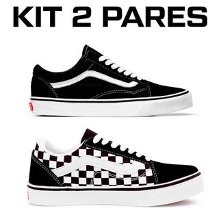 Kit 2 Pares Tênis Vans Old Skool Skate Masculino e Feminino Promoção Hiper Barato