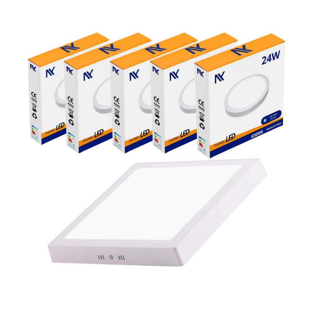 Kit 5 Luminária Plafon 24w Sobrepor Led Any Branco Frio Neutro Quente 6500k 4000k 3000k Econ