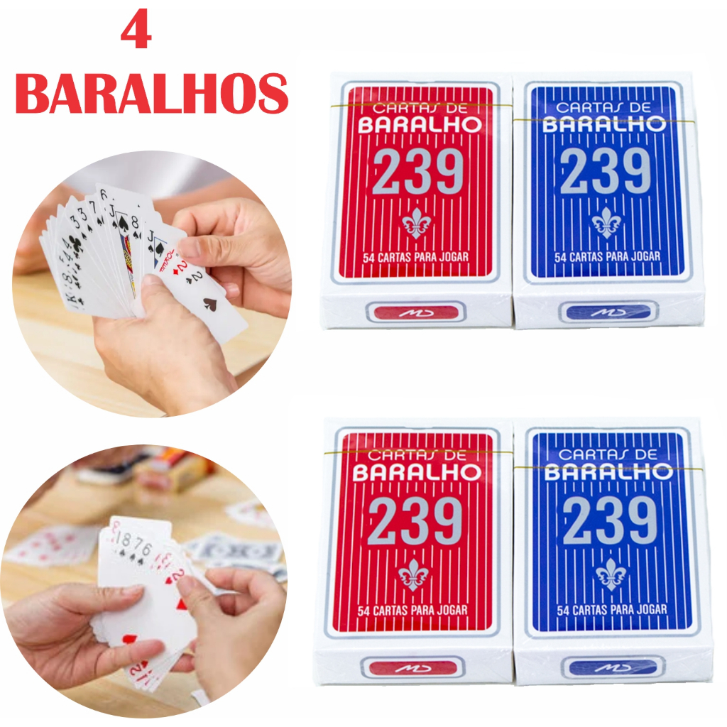 Kit 4 Baralhos de Canastra Poker 54 Cartas Papel 239 Profissional ...