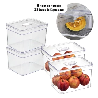 Kit 4 Organizador de Geladeira 3 Litros Com Tampa Multiuso Alimentos Verduras e Vegetais