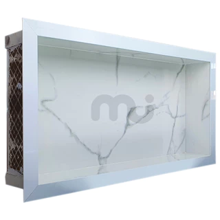 Nicho De Porcelanato Calacata Com Bordas Em Alumínio Para Box O Único Que Não Empoça Água No Fundo 60x30x7