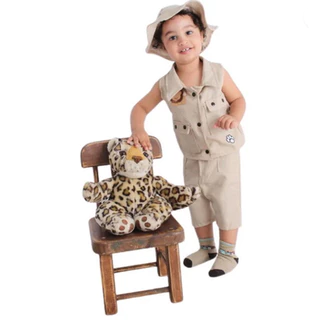 Fantasia Safari Menino Festa Luxo Infantil Bebê Camisa Shorts + Chapéu Leao Completo & Macacão
