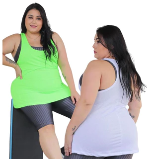 Kit 2 Regata Plus Size Feminina Para Academia Basica Cores do Verão