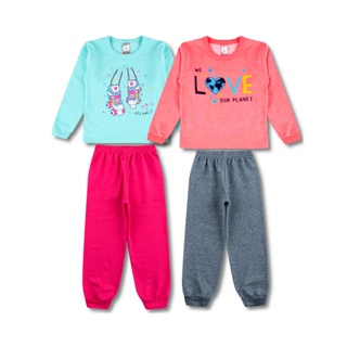 2 Conjuntos Moletom Infantil Feminino Roupa Menina Inverno 4 Peças - 2 Blusas e 2 Calças
