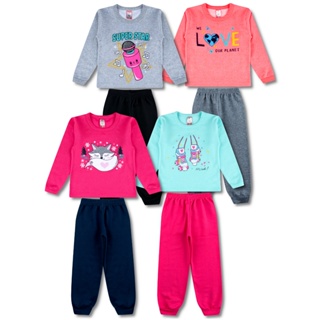 4 Conjuntos Moletom Infantil Feminino Roupa Menina Inverno 8 Peças - 4 Blusas e 4 Calças