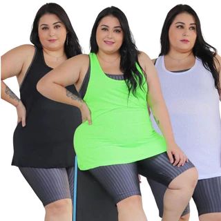 Kit 3 Regata Feminina Plus Size Para Academia Fitnnes