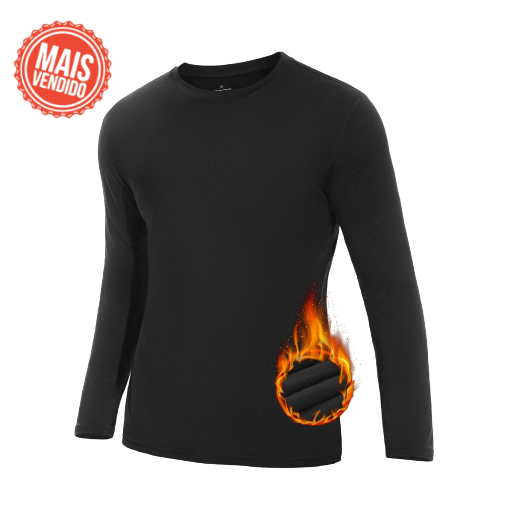 Camisa Térmica Masculina Peluciada Tecido Quente Manga Longa Segunda Pele Esportiva Inverno