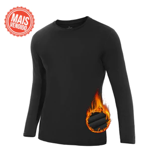 Camisa Térmica Masculina Peluciada Tecido Quente Manga Longa Segunda Pele Esportiva Inverno