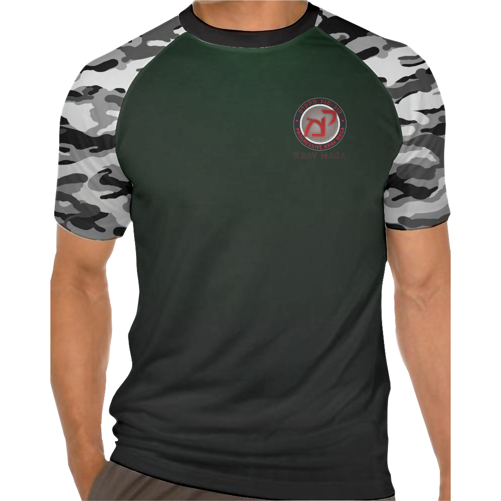 Camiseta Krav Maga Raglam Camuflada Unisex Militar Academia Lutador Pratica Artes Marciais Exército Israel