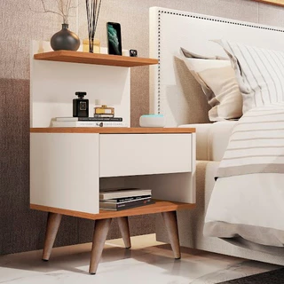 Mesa de Cabeceira / Criado Mudo 1 Gaveta Para Quarto Decoração Sleep Retro - Cores