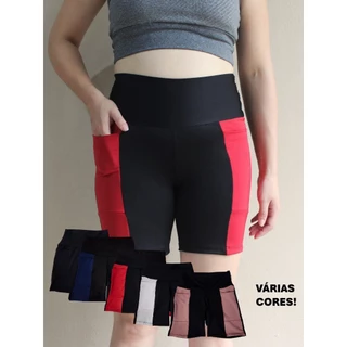 Kit com 2 bermuda leggings coloridas POLIAMIDA com bolso para celular - Short leg microfibra ref.483