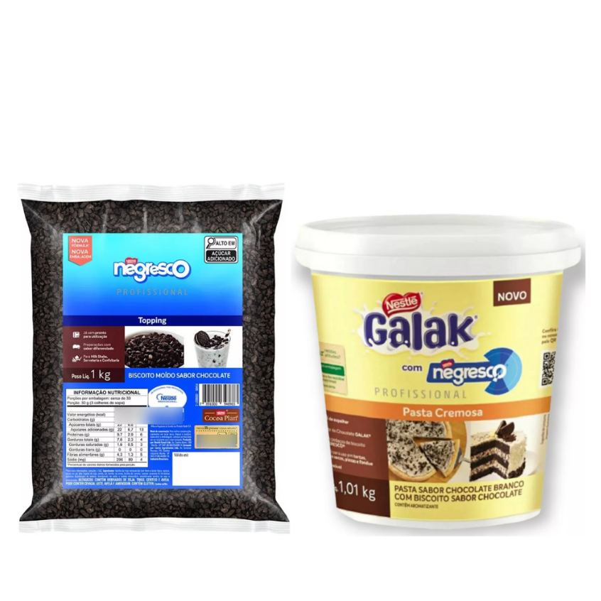 KIT RECHEIO COM UM GALAK DE 1,01KG E BISCOITO GRANULADO TOPPING NEGRESCO 1KG