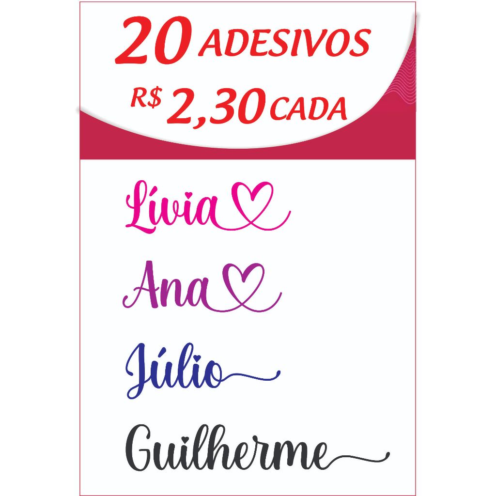 Kit 20 adesivos nomes personalizados | Shopee Brasil
