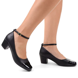 Scarpin Feminino Bico Quadrado Social Boneca Bicolor Confort Moda Verniz Salto Alto