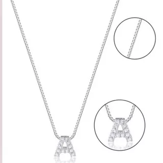 Colar Feminino Letra Inicial Cravejada Prata 925 Letrinha Mini