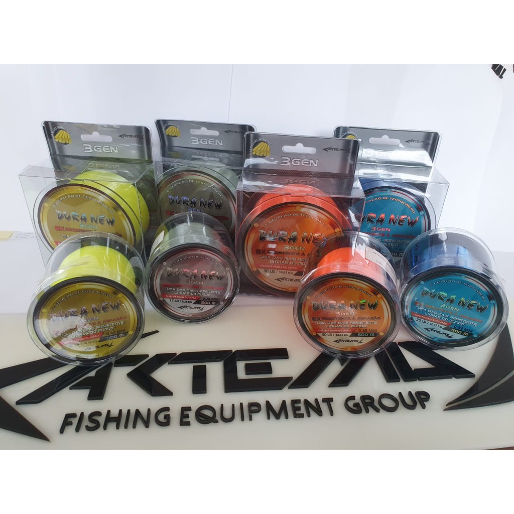 Linha de Pesca Monofilamento Duranew 500m Amarela Cinza Dust Green Laranja Artemis Dura New
