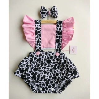 Romper Body Fazendinha Rosa Vaquinha Menina Bebê