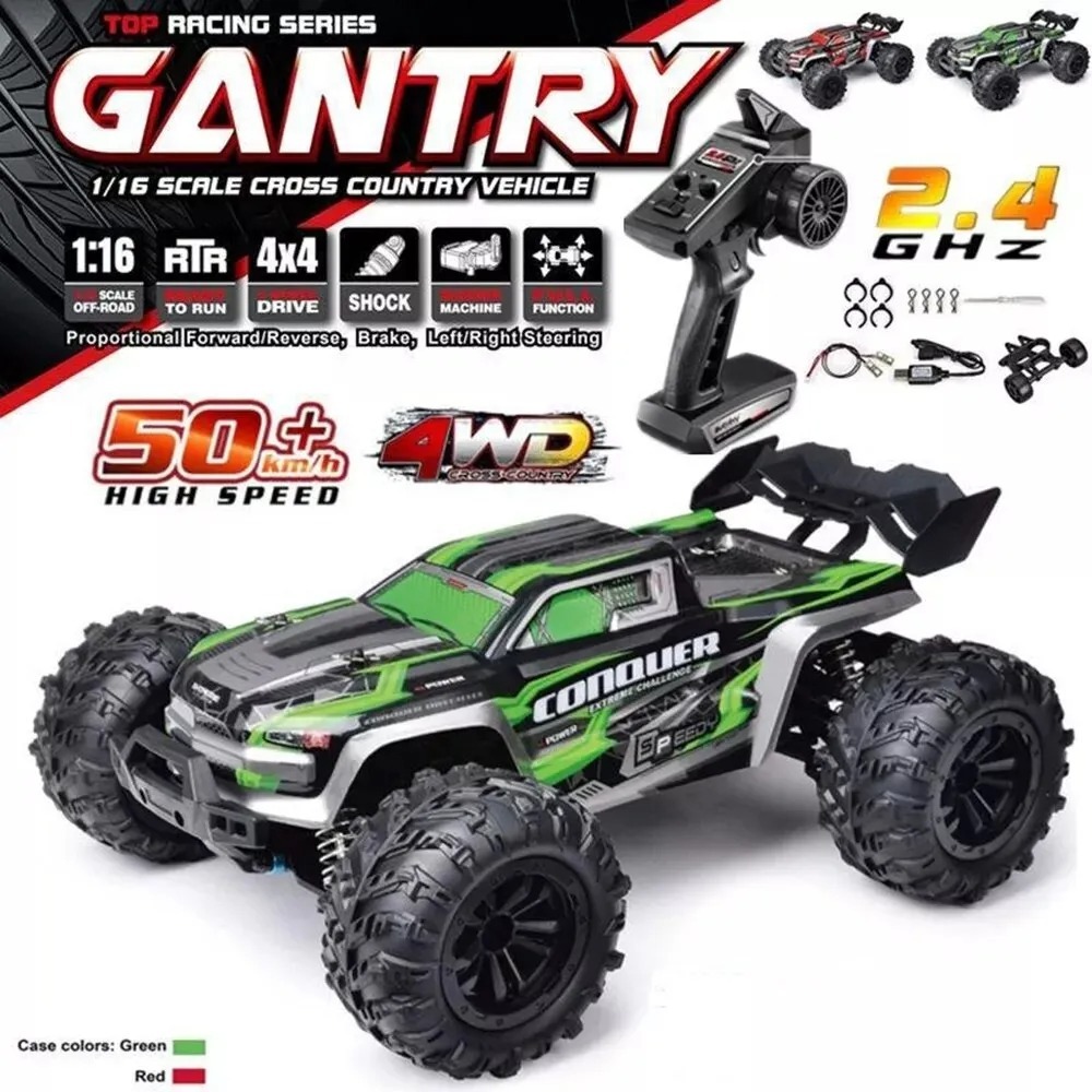 Carro de Controle Remoto Escala 1:16 Alta Velocidade 50km/h 4WD Off Road Monster Truck 2.4G
