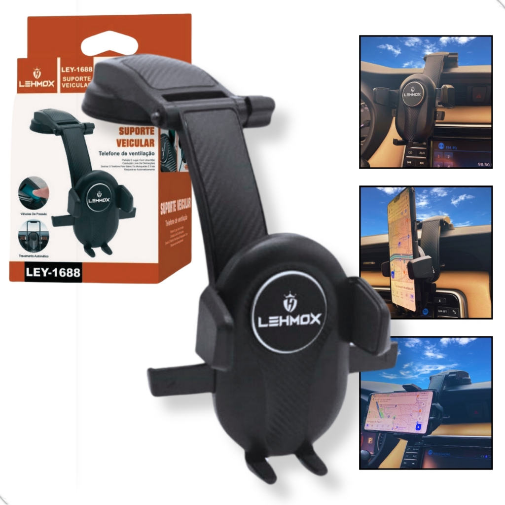 Suporte Celular Carro Veicular Trava Anti Queda 360º Universal ajustável para veiculo -BMG-52