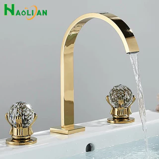 Torneira Da Bacia Do Banheiro, Torneira Misturadora De Punho Duplo Generalizada, Água Quente E Fria, Dourado, Bancada