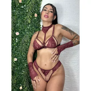 Conjunto de Renda sem Bojo Lingerie Moda Intima Renda Tule Confortavel Calcinha Sutia Coleira