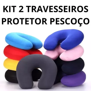 Kit 2 Travesseiros Luxos Protetor E Descanso Para Pescoço Viagens Leitura Lindos Várias Cores Sortidas