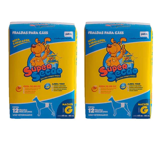 Kit com 2 Fralda Descartável Super Secão Cães Machos 12 Unidades Tam G