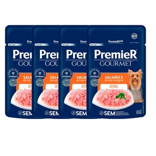 Kit com 4 Ração Úmida Premier Gourmet Cães Salmão e Arroz Integral 85g em Oferta na Shopee