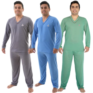 Combo 3 Pijamas Masculinos Inverno Malha Premium Manga Comprida e Calça em Oferta na Shopee