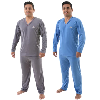 Kit 2 Pijama Masculino Longo Adulto Blusa Manga Comprida e Calça Inverno Noite em Oferta na Shopee