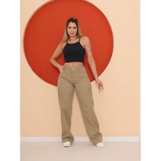 Calça Wide Leg Cargo Feminina