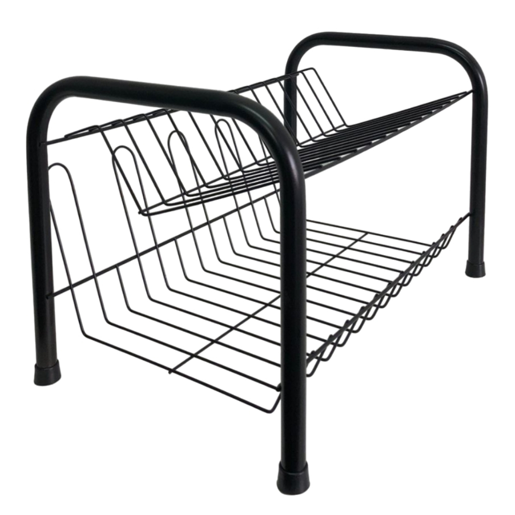 Escorredor De Pratos E Louça 2 Andares 11 Pratos 6 Copos Preto