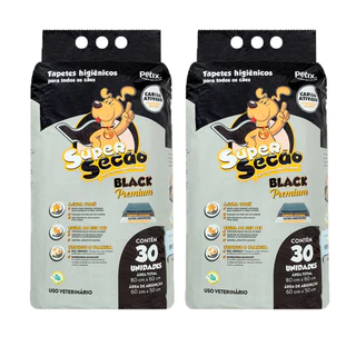Kit com 2 Tapete Higiênico Super Secão Black Premium 80x60cm 30 Unidades