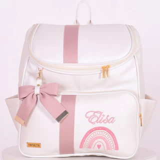 Mochila Maternidade Personalizada Arco Íris Off/Rosê - 01 Peça