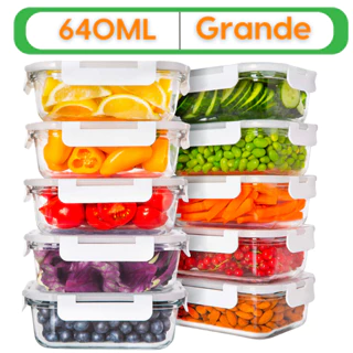 Conjunto 10 Potes Vidro Hermético Marmita Mantimentos 640ml