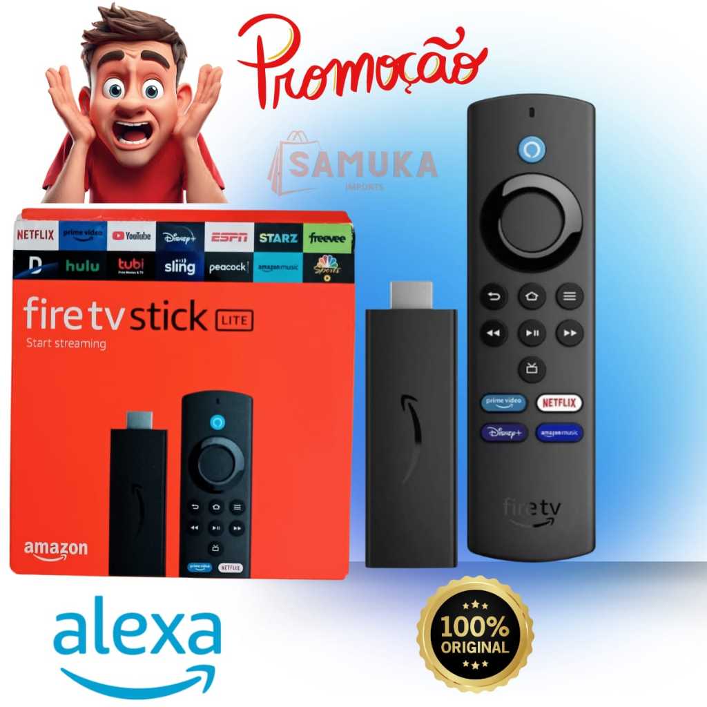 Fire TV Stick Lite  com Alexa e Controle Remoto Full HD – 2ª Geração  – Promoção do Dia